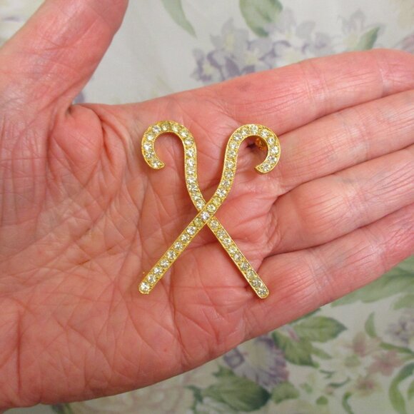 Vintage ORA Crystal Rhinestone Gold Egyptian Pharaoh Crook Scepter Brooch - Picture 5 of 15